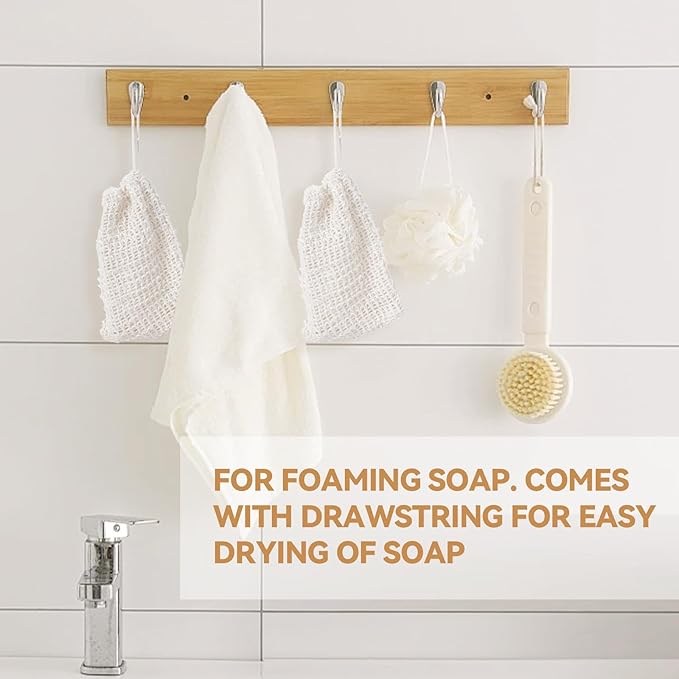 6 Packs Natural Sisal Bag - Exfoliating Foaming Pouch - Scrubber for Bath - Multiple Holders - Saver Bag Extend The Life of Your Soap Bar