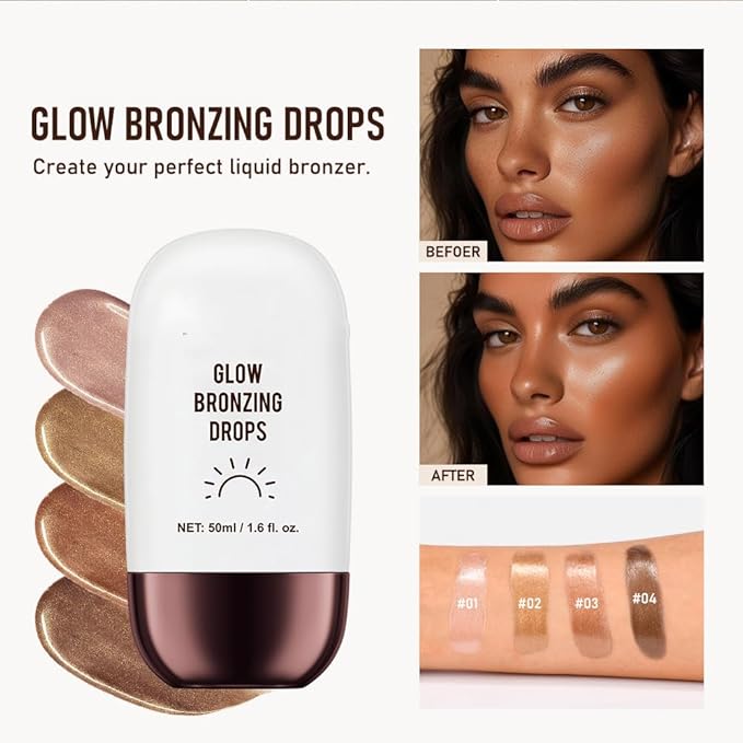 Super Glow Face Bronzing Drops, Liquid Bronzing Drops for Face & Skin, Natural Sun Kissed Bronzing Drops, Natural Glow Foundation Enhancer (1, Rich Bronze Glow, Large)