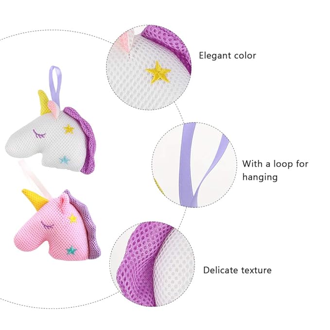 2pcs Unicorn Bath Mesh Balls Exfoliating Shower Sponge for Adults Cartoon Design White Pink Material Gentle Massage Deep Cleansing