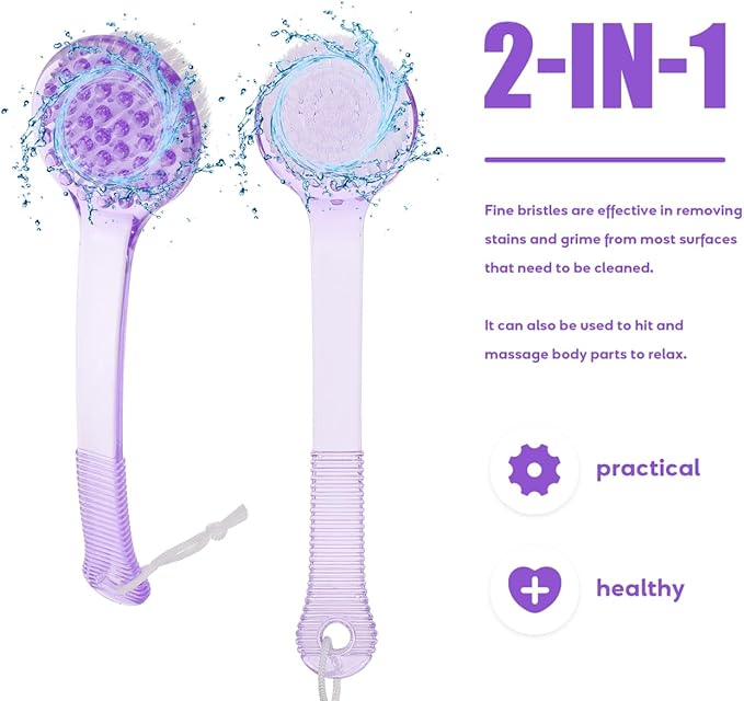 Back Scrubber for Shower, 3pcs Shower Brush Long Handle with Bristles for Skin Exfoliating Bath, Body Exfoliator Massage Bristles Suitable for Wet or Dry, Random Color