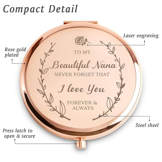 Nana Gifts from Granddaughter Grandson Grandkids, Personalized Compact Mirror, Sentimental Mothers Day Birthday Gifts for Nana, Unique Present for Grandmother Grandma