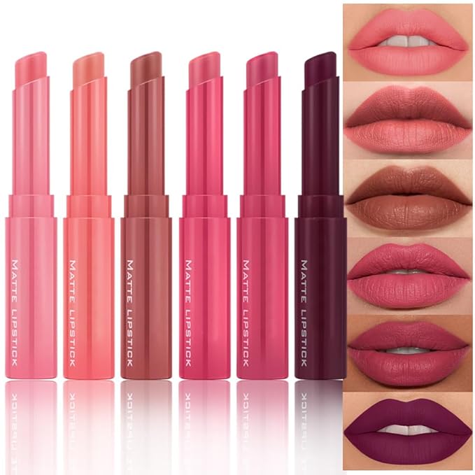 6-Color Velvet Matte Lipstick Balm-in-Pencil for Lips Makeup, Ultra Hydrating, Long-Lasting High lmpact Color Soft Finish, Waterproof Moisturized Lips