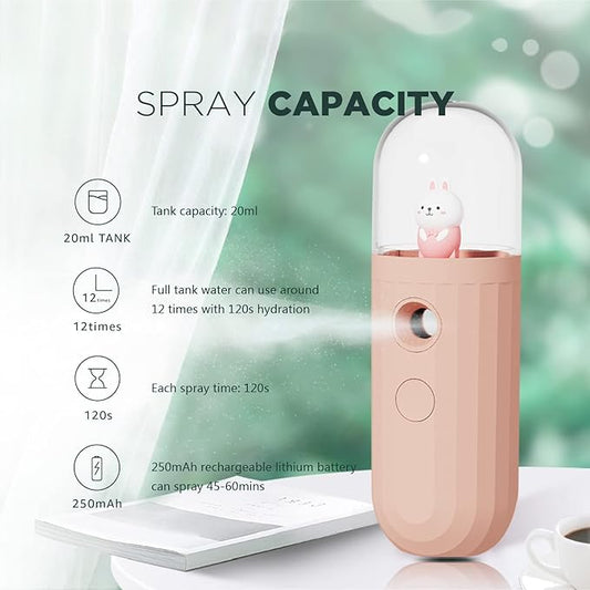 Nano Mister, Mate2GO Eyelash Nebulizer Nano Facial Mister Cool Mist Steamer Handy Mist Sprayer Moisturizing & Hydrating for Skin Care, Makeup, Eyelash Extensions, USB Rechargeable - New Pink