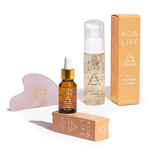 Vitamin C Collection - Bundle Discount | Vit-C Brightening Cleanser 30ML & Vit-C Brightening Oil 15ML & Gua Sha Massage Tool | Anti-Aging, Treats Hyperpigmentation, Brightens, Evens Skin Tone