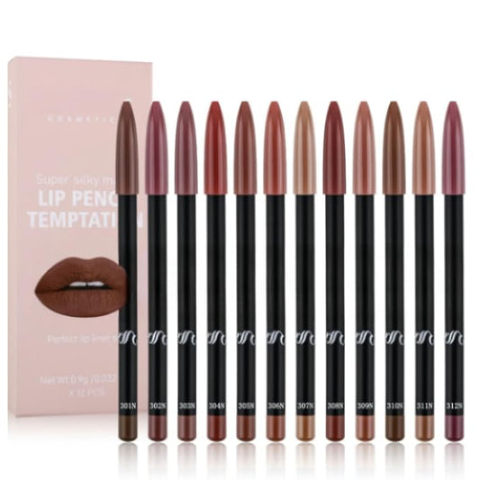 12 Colors Brown Lip Liner Set for Women- Dark Red Nude Waterproof Lip Pencils for Defining & Filling Lips, Long-Lasting Smooth Lip Makeup, High Pigmented Lip Liner Pack