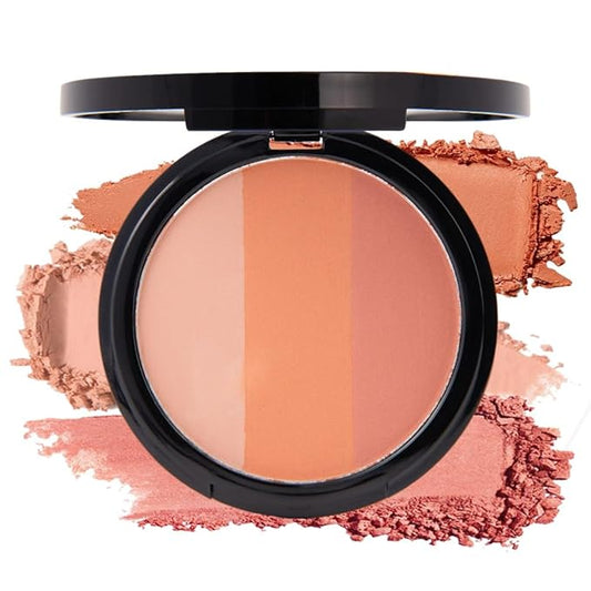 Matte Shimmer Blush Highlight Bronzer Powder Palette with Mirror for Face Cheek Contour Brightening,Buildable Coverage Natural Makeup,Ultra Sculpt Nose Shadow (Matte rose pink nude)