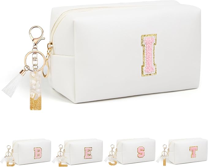 Birthday Gifts for Women Her,Travel Cute Makeup Bag,Large Capacity Cosmetic Bags for Women Makeup Pouch PU Leather Waterproof Cosmetic Bag (I, White)