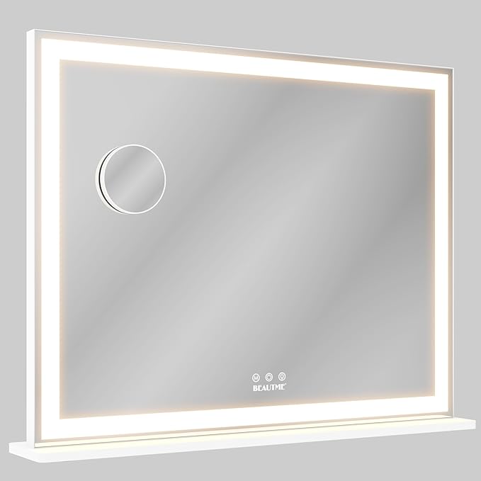 ANYHI Large Vanity Mirror with Lights, 28"x22" Makeup Mirror with Light Strip, 3 Color Modes, Dimmable, Smart Touch Control, Aluminum Frame, Tabletop or Wall Mount, White