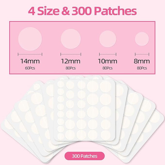 Pimple Patches for Face, 300pcs 4 Size Hydrocolloid Acne Patches for Covering Zits and Blemishes, Hydrocolloid Patch with Salicylic Acid, Tea Tree Oil and Calendula Oil