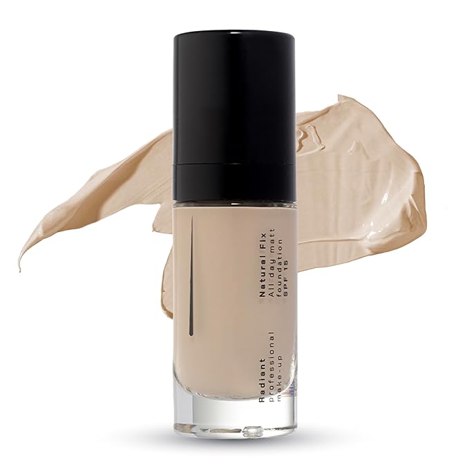 Radiant Professional Natural Fix All Day Matte Cream Foundation - Long Wear High Coverage Face Makeup Foundation With SPF 15 - Oil Free Matte Finish - For All Skin Types-1.01 oz. (00 Alabaster)