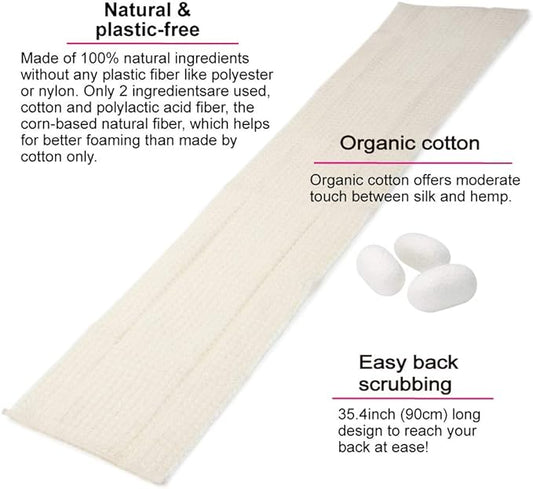 Exfoliating Washcloth [Made in Japan] Shower Back Scrubber, Natural Loofah