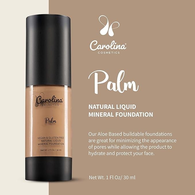 Plant-Based Foundation in Palm Shade - Hydrating, Pore-Minimizing & Buildable Coverage - Vegan, Non-GMO, Gluten-Free, Paraben-Free- Sun Protection - 1Fl Oz