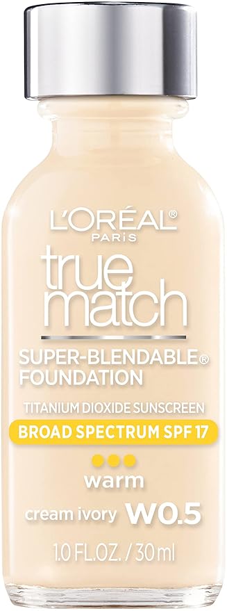 L’Oréal Paris Makeup True Match Super-Blendable Liquid Foundation, Cream Ivory W0.5, 1 Fl Oz,1 Count