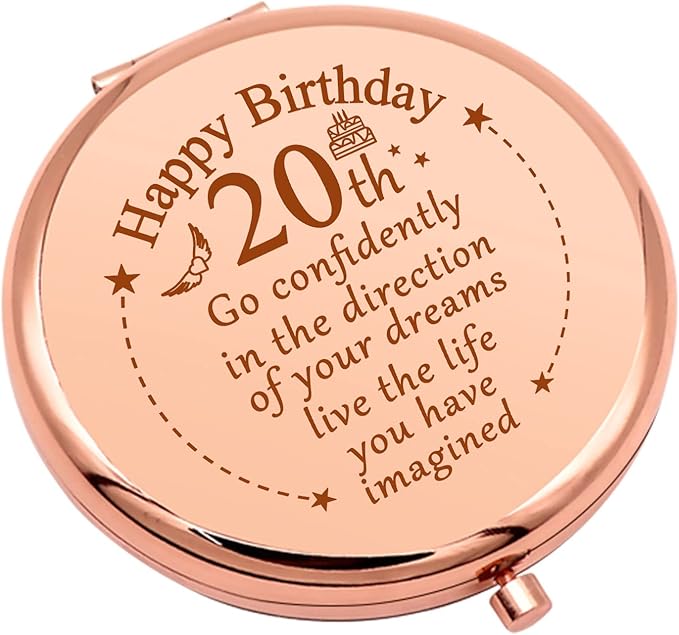20th Birthday Gifts for Girls Friend 20 Year Old Birthday Gifts Inspirational Gift Makeup Mirror for Daughter Niece Happy 20th Birthdays for BFF Sister Bestie Pocket Makeup Mirror for Granddaughter