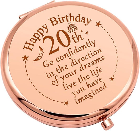 20th Birthday Gifts for Girls Friend 20 Year Old Birthday Gifts Inspirational Gift Makeup Mirror for Daughter Niece Happy 20th Birthdays for BFF Sister Bestie Pocket Makeup Mirror for Granddaughter