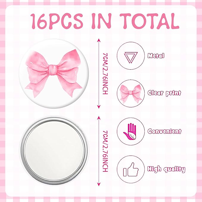 16 Pcs Pink Bow Coquette Aesthetic Compact Mirror Bulk, Coquette Bow Party Favors Pink Bow Portable Travel Makeup Pocket Purse Mini Mirror Gifts for Girls Women Bridal Shower Bachelorette Party
