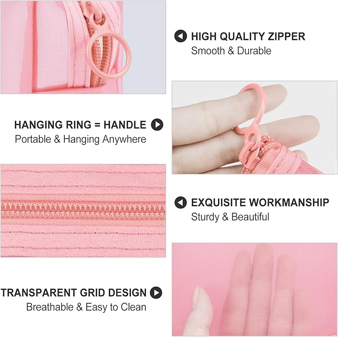 Aosbos 3-Pack Mesh Cosmetic Bag Set - Travel/On-The-Go Makeup Storage, Zipper Closure Small Pouch