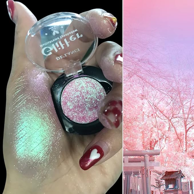 Afflano Chameleon Glitter Eyeshadow Metallic Eyes Makeup, Color Changing Holographic Multichrome Eyeshadow Shimmer, Highly Pigmented Duo Chrome Minerals Eye Shadow, Sparkling Face Highlighter