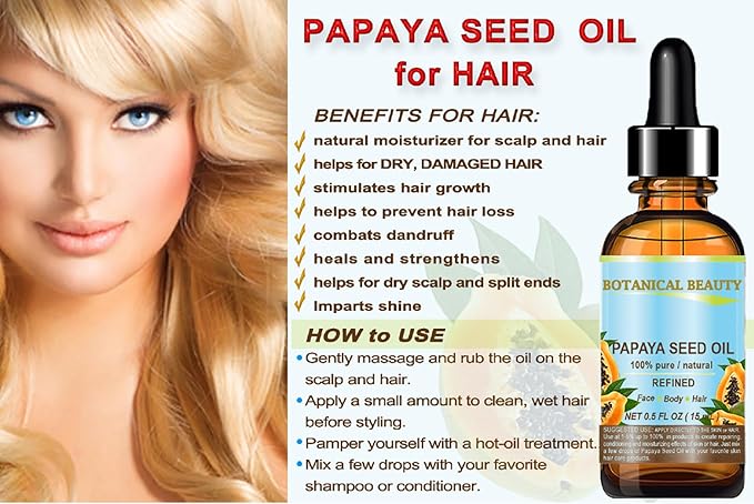 Botanical Beauty PAPAYA SEED OIL. 100% Pure / Natural / Undiluted /Refined Cold Pressed Carrier Oil. 0.5 Fl.oz.- 15 ml. For Skin, Hair And Lip Care.