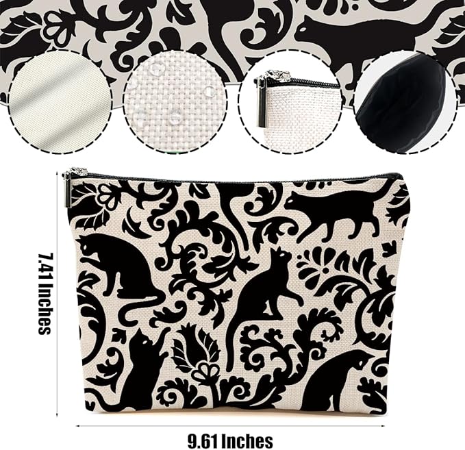 Botanical Cat Makeup Bag Cat Gifts Cosmetic Bag Cat Lover Gifts for Women Girls Friends Niece Cat Themed Gifts Cat Stuff Travel Organizer Zipper Pouch Graduation Birthday Friendship Gifts