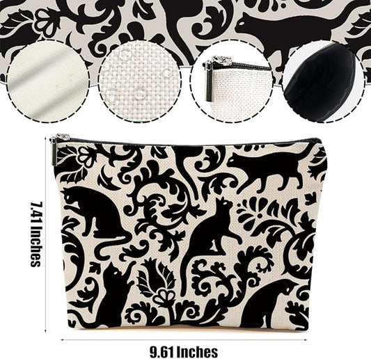 Botanical Cat Makeup Bag Cat Gifts Cosmetic Bag Cat Lover Gifts for Women Girls Friends Niece Cat Themed Gifts Cat Stuff Travel Organizer Zipper Pouch Graduation Birthday Friendship Gifts