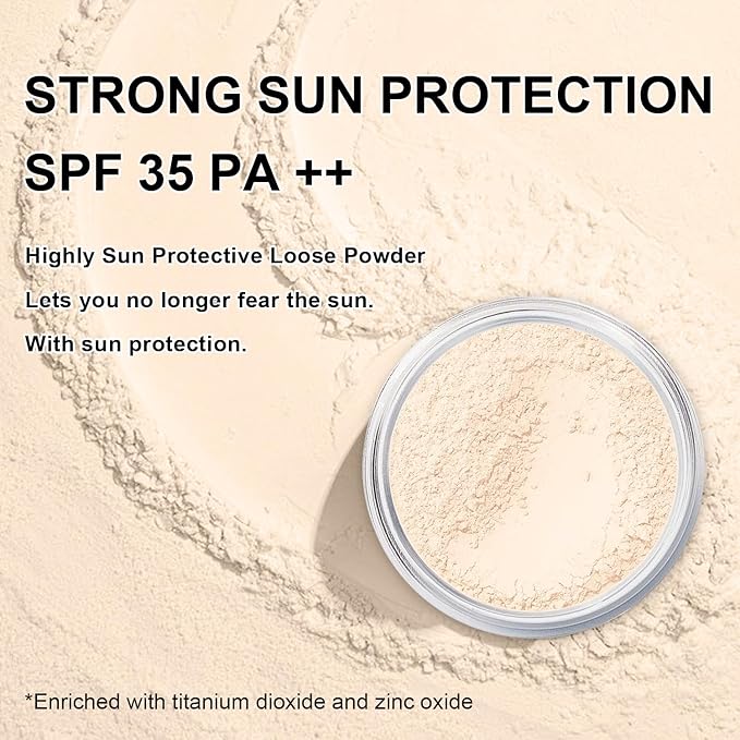 Mineral Setting Powder, SPF 35, Sunscreen Fair Face Loose Blurring FinishingPowder, Sheer Coverage, Weightless and Oil Control, Extend Base Makeup(#02 Fair Setting Makeup)