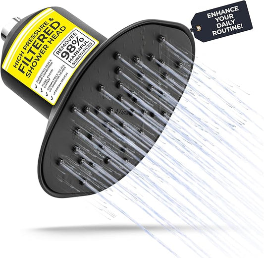 Afina Filtered Shower Head | High Pressure Shower - Reduces Dry Itchy Skin, Dandruff, Eczema, & Dramatically Improves Condition of your Skin, Hair & Nails (Black)