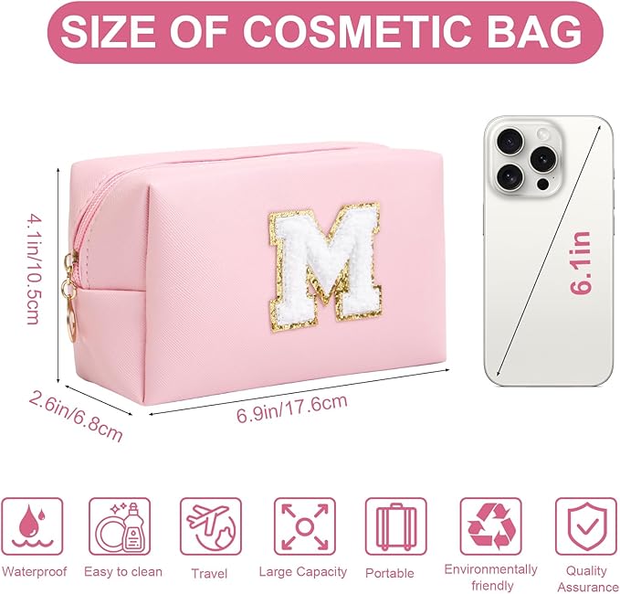 Birthday Gifts for Women Her,Travel Cute Makeup Bag,Large Capacity Cosmetic Bags for Women Makeup Pouch PU Leather Waterproof Cosmetic Bag (M, Pink)