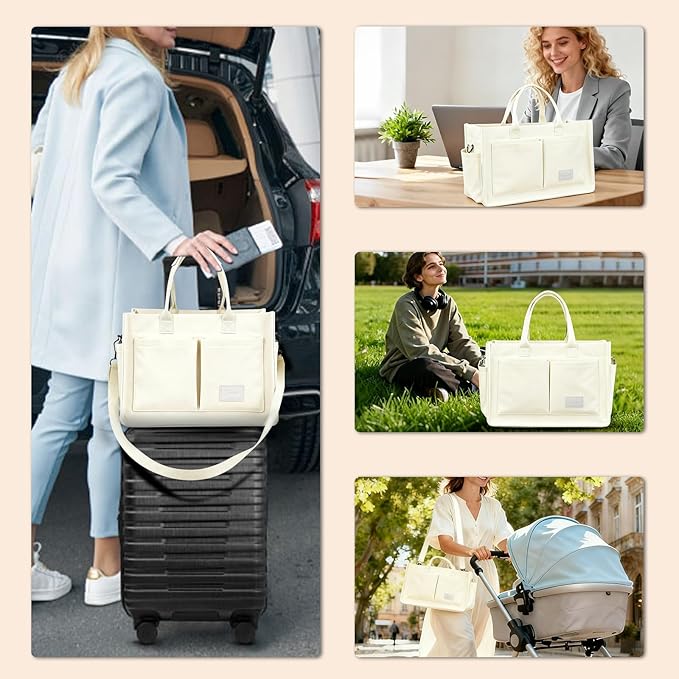 Canvas Tote Bag for Women With Pockets, Laptop Work Crossbody Purses Everything Shoulder Tote Bag Everyday Satchel Handbags