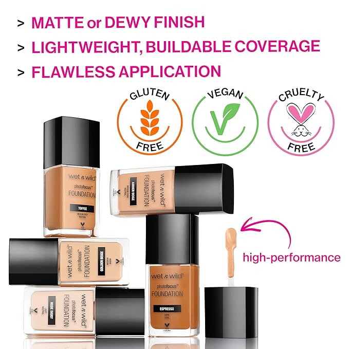 wet n wild Photo Focus Matte Liquid Liquid Foundation Shell Ivory, Vegan & Cruelty-Free