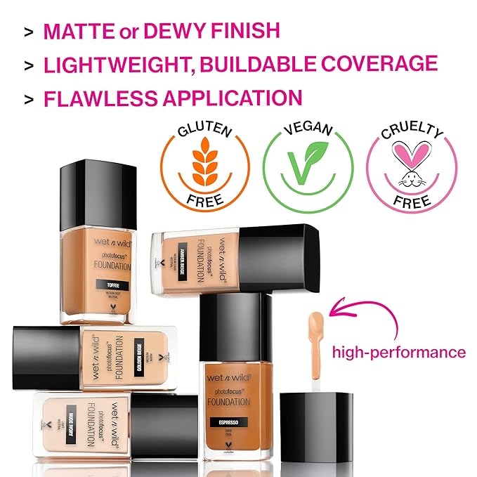 wet n wild Photo Focus Matte Liquid Foundation Desert Beige, Vegan & Cruelty-Free