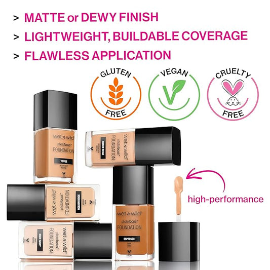 Wet n Wild Photo Focus Matte Liquid Foundation Caramel, Vegan & Cruelty-Free (Pack of 2)