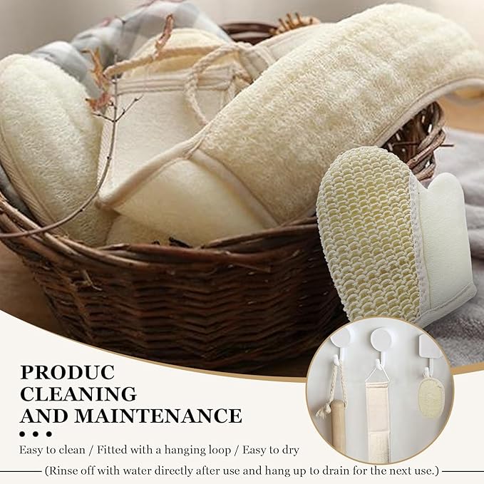 Premium Loofah Bath Set - Exfoliating Back Scrubber with Handle, Shower Gloves & Loofah Pads for Men & Women, Perfect Body Scrubber & Skin Cleanser