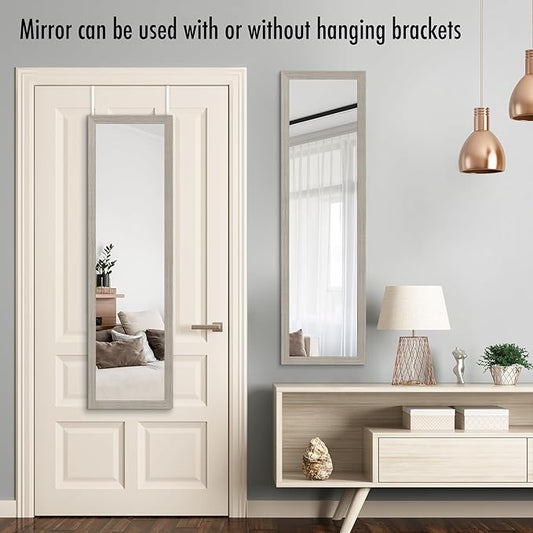 Americanflat 12x48 Over The Door Mirror - Hanging Full Length Mirrors with Engineered Wood - Modern Mirror for Bathroom, Bedroom, Living Room - Mirrors for Wall Display and Home Decor - Driftwood