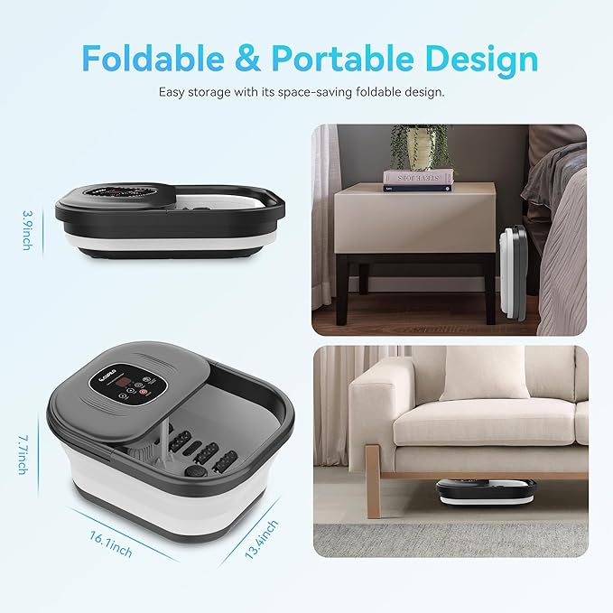 Foot Spa Bath Massager with Heat, Collapsible Foot Massager Spa Soaking Tub with Bubbles, Red Light, Pumice Stone, and Shiatsu Massage Rollers, Pedicure Foot Spa for Relaxation, Gifts