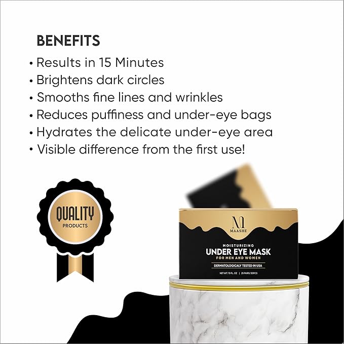 25 Pairs 24K Gold Under Eye Mask/Patches For Moisturizing, Dark Circle Treatment, Wrinkles, Puffy Eyes, Gift For Birthdays, Wedding, Daily Use, Parties, Unisex Under Eye Mask