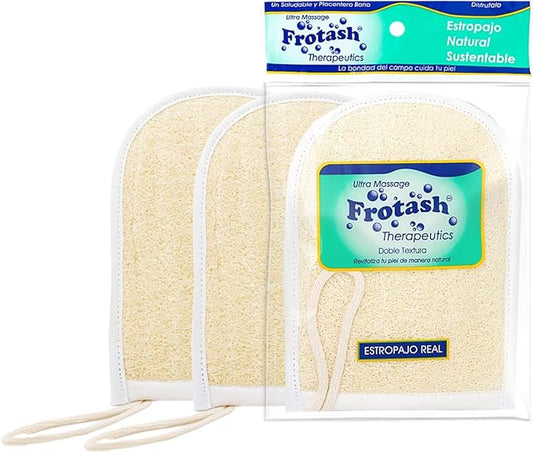 Premium Eco-Friendly Loofah Bath Shower Sponge Glove for Daily Cleansing, Exfoliating & Massage | 100% Natural Handmade Luffa Body Scrubber | Double-Sided Mitt for varied Exfoliation | 3 Count