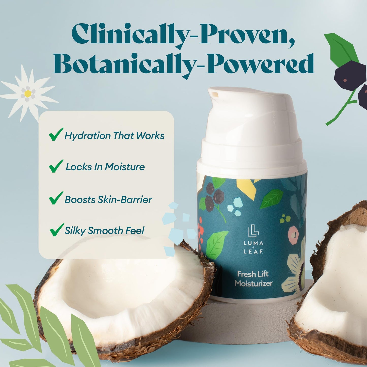 LUMA & LEAF Fresh Lift Peptide Moisturizer | Daily Anti-Aging Face Cream with Hyaluronic Acid & Hibiscus for Firming & Glow | Lightweight Facial Moisturizer for Fine Lines & Wrinkles | 1.7 fl oz