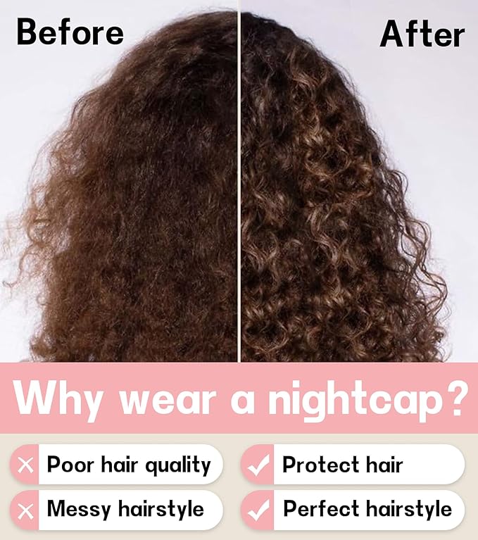 100% Mulberry Silk Bonnet for Sleeping for Curly Hair and Braids, Wrap with Adjustable Strap for Women and Men, Silk, Not Satin（1Pc,Pink