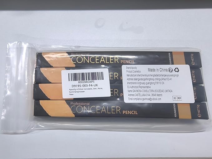 4pcs Concealer Pencil with Sponge,Full Coverage,Waterproof Under Eye Concealer Stick for Dark Circles,Blemishes,Aging Spots,Acne,Freckles