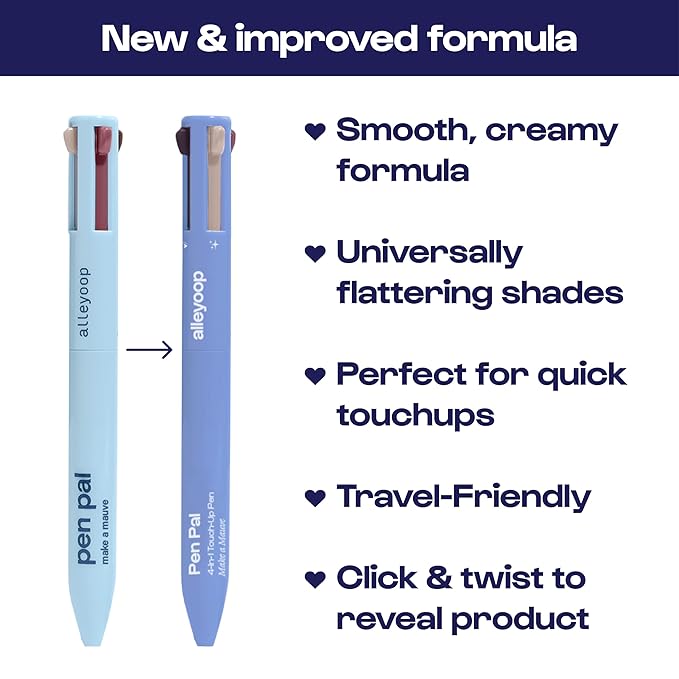 Alleyoop Pen Pal 4-in-1 Makeup Pen – Comes with Eyeliner, Lip Liner, Highlighter Makeup & Eyebrow Pencils for Women – Portable, Touch-Up On the Go – Cruelty-Free, Vegan (Making Mauve (Light - Medium)