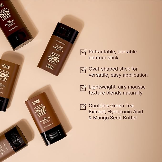 Airy Velvet Contour Stick, Cool Toned Face Sculpting Cream Makeup, Buildable with Lightweight Natural Finish, Hyaluronic Acid & Green Tea Extract (7 Cognac, 0.70 Ounce)