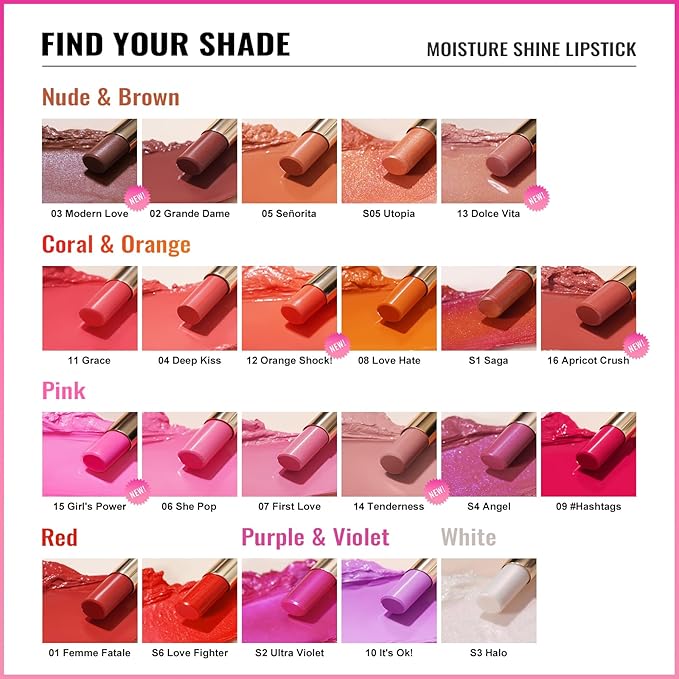 Oulac Moisture Mauve Pink Lip Gloss - 2 in 1 Shimmer Lipstick & Lip Balm, Long Lasting Hydrating, Juicy & Glossy finish, Smooth for Dry, Cracked and Chapped Lips, Vegan 2.2g/0.07oz (S04)