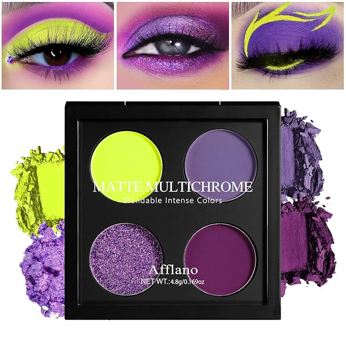 Afflano Duochrome Eyeshadow Palette, Multichrome Purple Eyeshadow Palette, Ultra-Pigmented Purple and Yellow Shades, Matte Metallic Finish