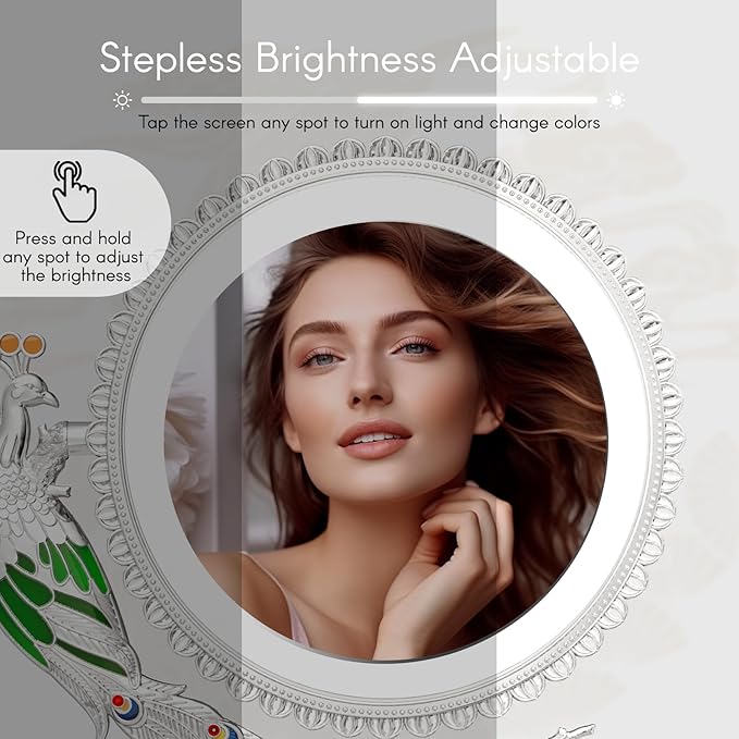 Makeup Mirror with Lights and 1X/7X Magnification, Phoenix Hand Crafted Baroque Style Vanity Mirror - Gifts for Women Birthday Gifts for Women Mom Her, Aethetic Home Decor (Pearl Nickle)