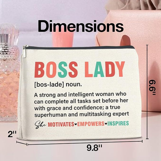 Boss Lady Gifts for Women - Female Boss Lady Makeup Bag with Zipper Closure