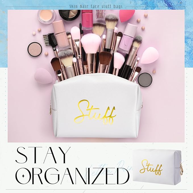 Aliceset 4 Pcs Preppy Makeup Bags Set Cute Travel Cosmetic Pouch Face Skin Hair Stuff Aesthetic Makeup Bags, PU Leather Waterproof Zipper Toiletry Pouch Gifts for Women Girl(Aqua Blue)