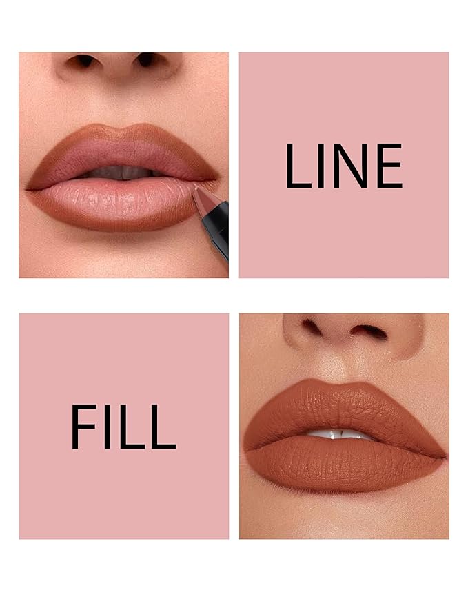 2PCS Matte Lipstick Lip Liner Pencil With Sharpener, Lipstick Set, Moisturizing Smooth lip liners, High Pigmented and Long-lasting, Smudge-proof & Waterproof Lip Crayon For Women Makeup