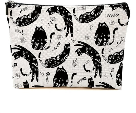 Botanical Cat Makeup Bag Cat Gifts Cosmetic Bag Cat Lover Gifts for Women Girls Friends Wife Cat Themed Gifts Cat Stuff Travel Organizer Zipper Pouch Graduation Birthday Friendship Gifts