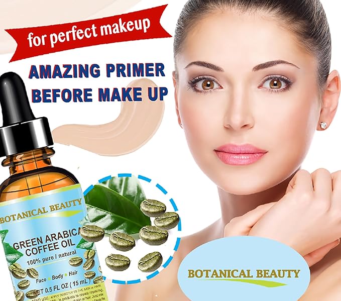 Botanical Beauty GREEN ARABICA COFFEE OIL Brazilian 100% Pure Virgin Unrefined 1 Fl.oz- 30 ml. for Face, Skin, Hair, Lip, Nails. Anti - aging face Oil
